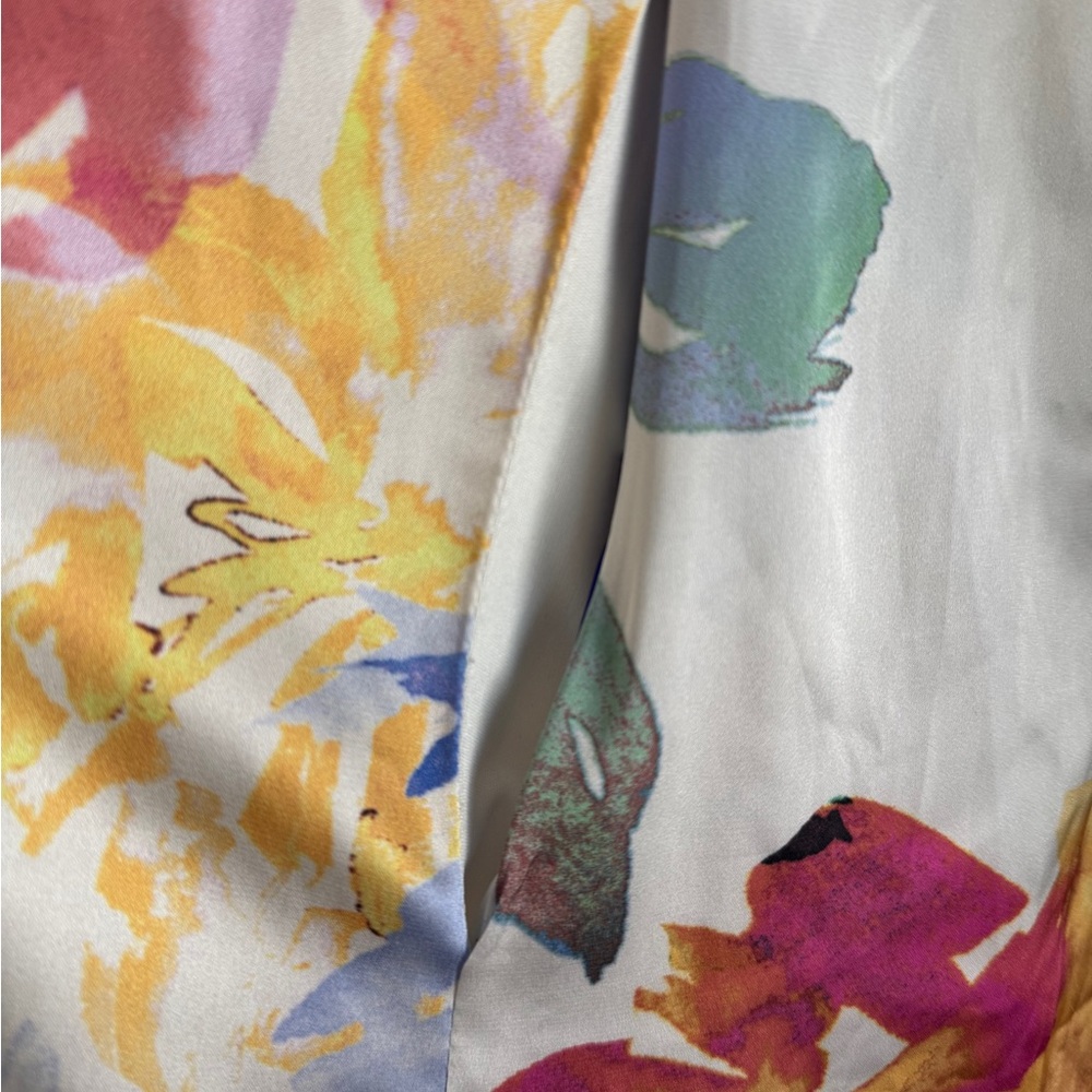 Nicole Miller Watercolor Floral Trapeze Maxi Dresssz 8 White - Picture 6 of 11